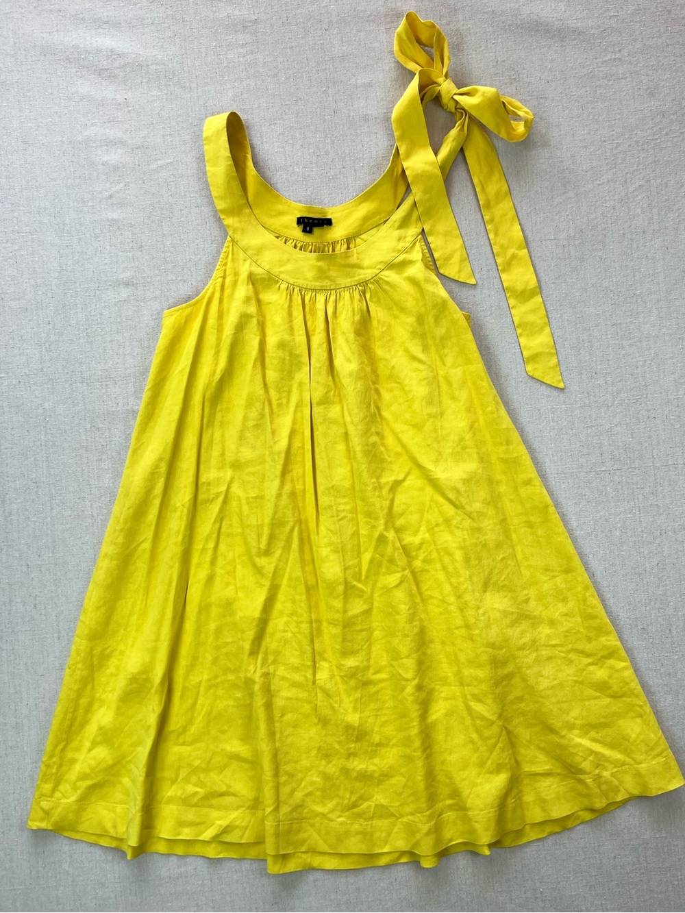Theory Vibrant Yellow 100% Silk Babydoll Shoulder Tie Soft Whimsical Dress - 8